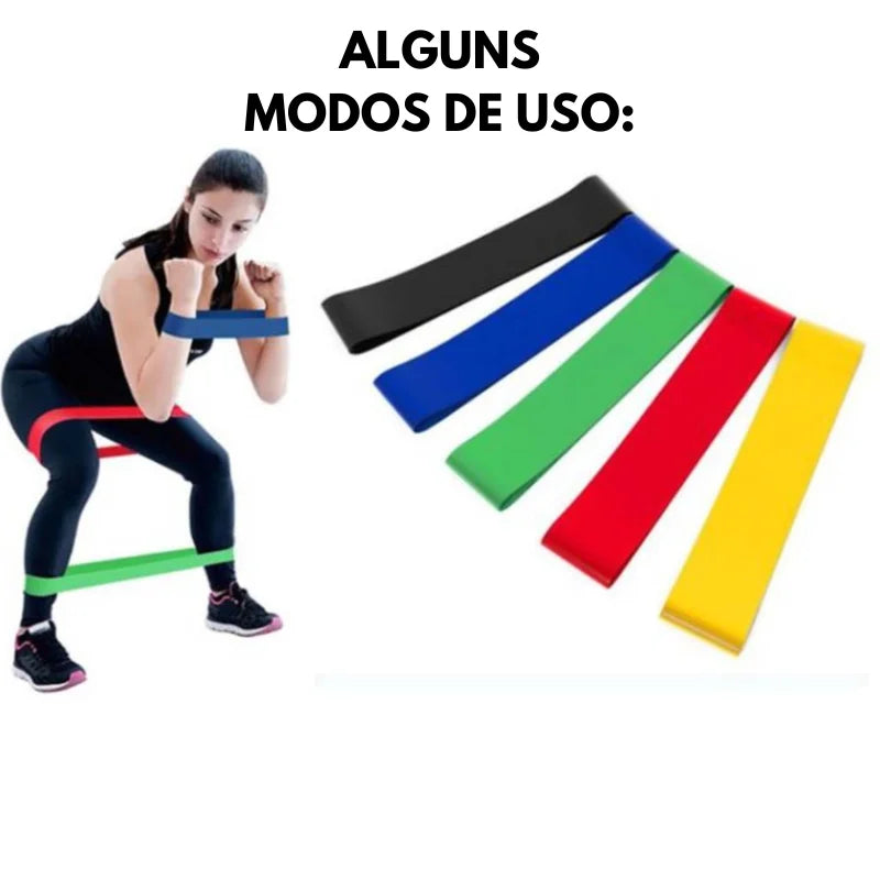 Kit com 5 Mini Faixas Elásticas Ideal p/ Exercício/Academia/Treino/Funcional/Mobilidade Em Casa-ENVIO IMEDIATO PARA TODO BRASIL